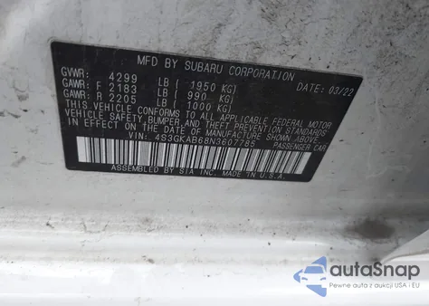 2022 Subaru Impreza Base z USA, uszkodzony, nr VIN 4S3GKAB68N3607785